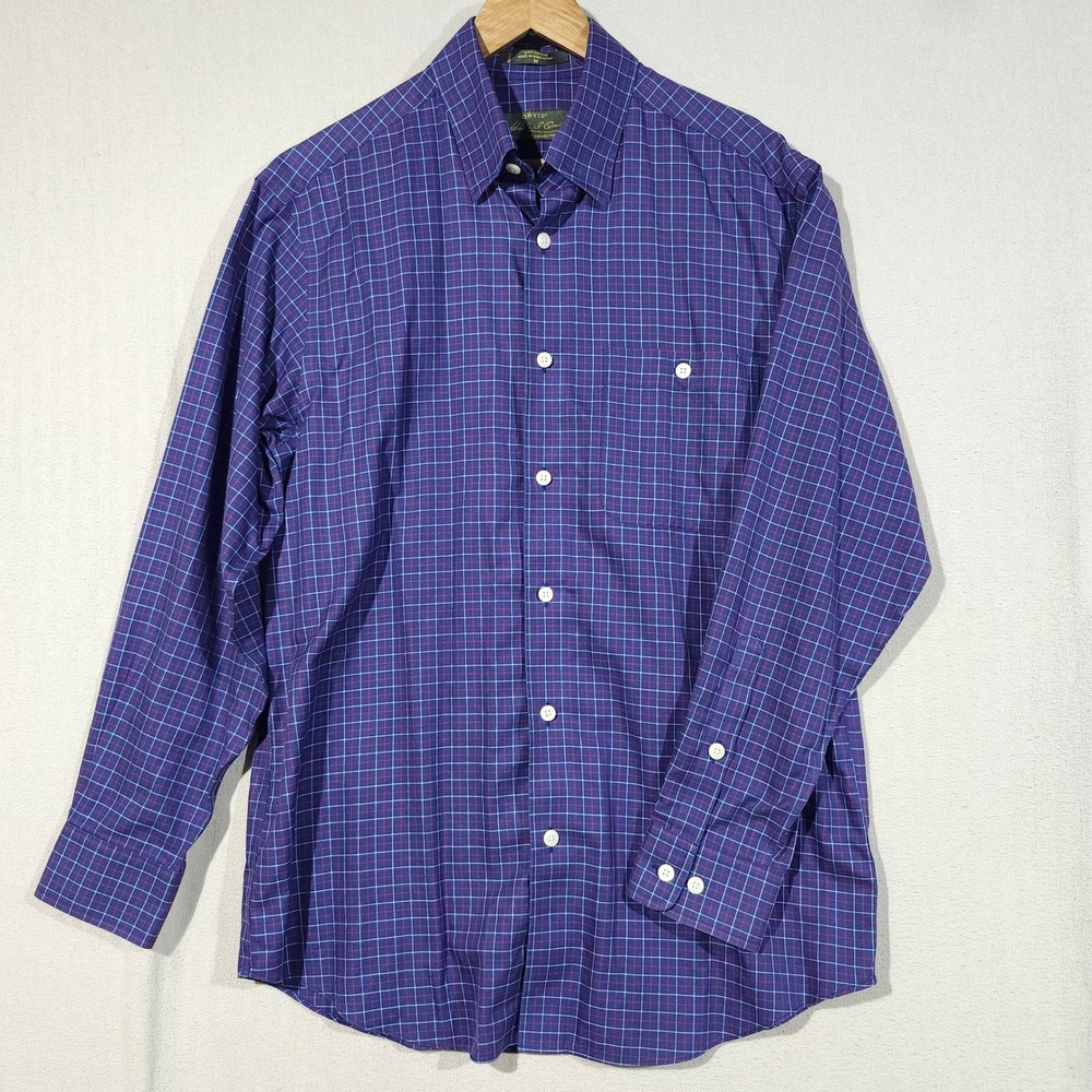 Orvis VTG 90s Signature Collection Men Blue Red Grid Check Cotton Button Shirt M